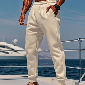 Men's fleece-lined joggers in cream color, perfect for outdoor sports and lounging.