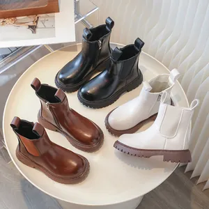 Children British Style Martin Boots Retro Chelsea Boots For Boys Girls Non-Slip Thick Sole PU Leather Short Boots Spring