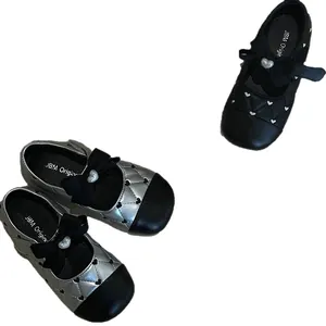 Elegant girls' Mary Jane shoes featuring heart pattern, quilted design, and bowknot detail