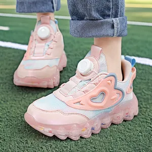 Zapatillas Deportivas de Malla Transpirable para Niñas Con Hebilla Giratoria Patrón de Corazón Suela Gruesa Sneakers Casuales