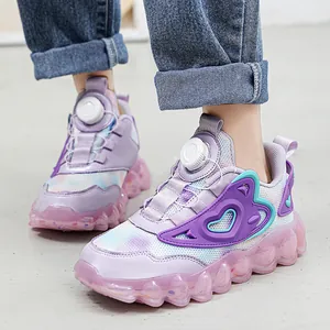 Zapatillas de malla transpirable lavanda para niñas con diseño de corazón