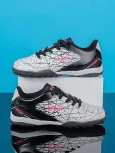 Professional turf soccer shoes for boys with synthetic leather and geometric designs