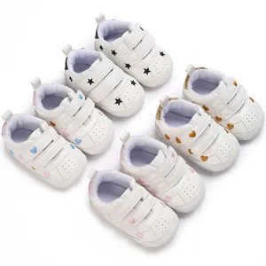 Infant Fashion Sneakers Non-Slip Soft Sole Baby Pre-Walker Shoes Embroidered Heart Star Hook And Loop Toddler Shoes For Boys Girls