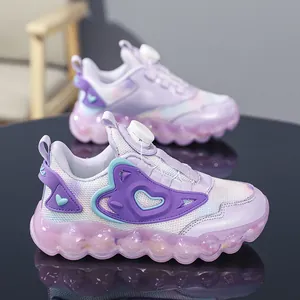 Zapatillas de malla púrpura transpirables para niñas con motivo de corazón y dial