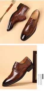 Detailopname van luxe bruine lederen Brogue-schoenen met elegante wingtip-patronen