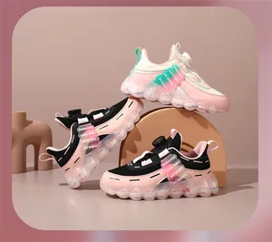 Three colors of girls' breathable mesh sneakers with convenient rotary buckle dial.