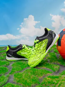 Professional boys neon green and black soccer shoes with wear-resistant turf studs