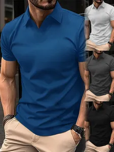 Close-up showing the stretch fabric texture of men's polo shirts in various colors