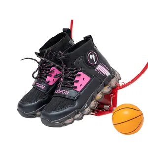 Hoge ademende mesh meisjessneakers met stijlvolle roze accenten en een klittenbandsluiting
