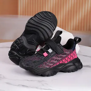 Breathable kids' mesh sneakers with durable sole and pink accents, ideal for running and sports.
