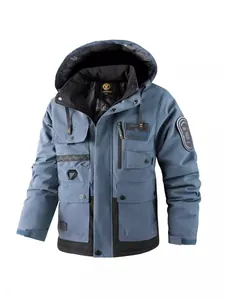 Robuster wasserdichter Herren-Winterparka mit Kapuze für Outdoor-Wärme in Graublau