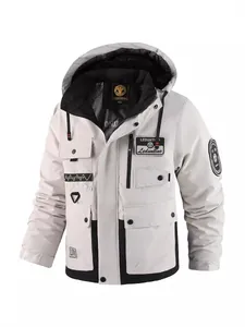 Herren verdickte Outdoor-Winterjacke mit Kapuze, wasserfester warmer Baumwollmantel in Hellgrau.