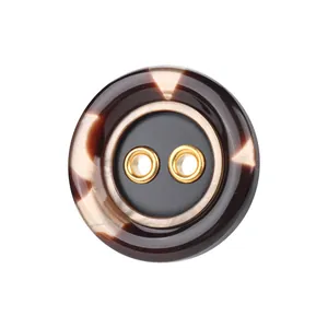 High-end resin decorative button with tortoise shell pattern and gold eyelets