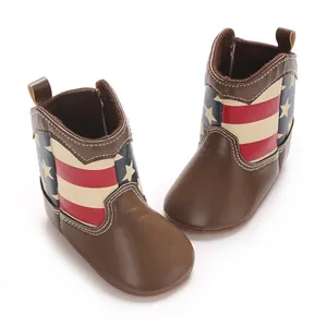 Retro Baby Laarzen Synthetisch PU Leer Ster Streep Opdruk Eerste Loopschoenen Zachte Zool Herfst Peuter Schoenen Bruin