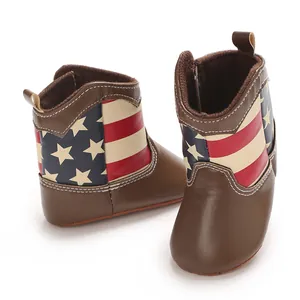 Vintage baby laarzen van PU leer met Amerikaanse vlag print en zachte zool voor peuters