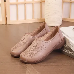 Women's Comfort Embroidered Flat Shoes Soft Sole Cloth Upper Slip-on Loafers For Elderly Mother Casual Daily Walking Shoes