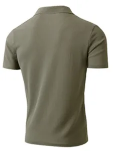 Back view of a men's olive green textured athletic polo shirt with short sleeves