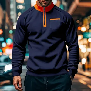 Exklusives Herren-Sweatshirt mit halbem Reißverschluss, orangefarbenem Kragen
