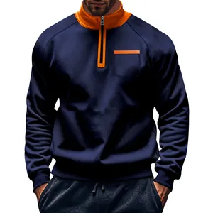 Lässiges Herren-Sweatshirt mit Stehkragen und Reißverschluss in Navy und Orange