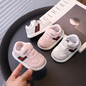 Baby First Walkers Artificial PU Leather Soft Sole Sneakers Infants Toddlers Anti-Slip Sports Board Shoes Quilted Web Design