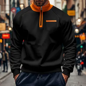 Herren Sweatshirt mit Stehkragen und halbem Reißverschluss in Schwarz und Orange