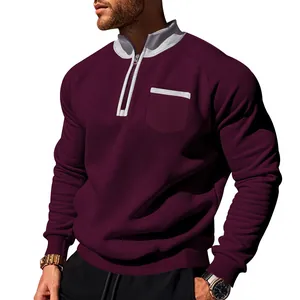 Hochwertiges bordeauxrotes Herren-Sweatshirt mit halbem Reißverschluss und Stehkragen