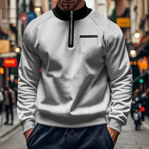 Herren Sweatshirt in Grau mit schwarzem Stehkragen und halbem Reißverschluss