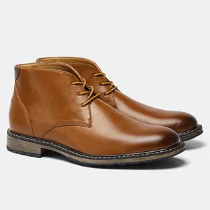Side view of classic brown leather chukka boots for men with professional lace-up detail