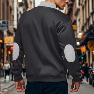 Rückansicht eines dunkelgrauen Herren-Sweatshirts mit stilvollen grauen Ellbogen-Patches