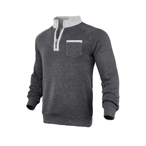 Herren Sweatshirt mit Viertelreißverschluss, Kontrastkragen und Taschendetail in Dunkelgrau