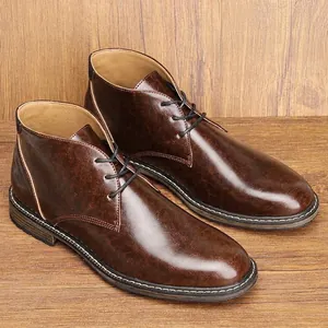 Men Fashion Martin Boots Casual Low Top Desert Boots Retro PU Leather Lace Up Short Boots Non Slip Outdoor Footwear