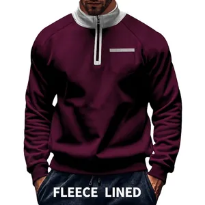 Herren Fleece-Sweatshirt in Kastanienbraun mit halbem Reißverschluss und Stehkragen