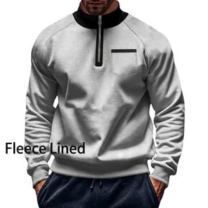 Gefüttertes Herren-Sweatshirt in Grau mit Stehkragen und praktischem Halbreißverschluss