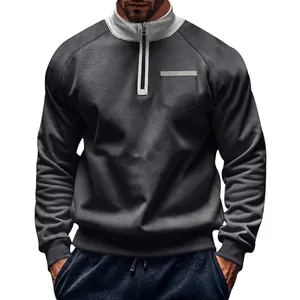 Herren-Sweatshirt mit halbem Reißverschluss, Stehkragen und Fleece-Futter in Grau