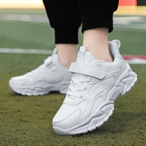 Kids Breathable Mesh Synthetic Leather Sports Shoes For Boys Girls Casual Running School Performance Sneakers White Black