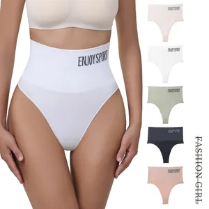 Women High Waist Seamless Sports Panties Tummy Control Polyamide Underwear Letter Print Briefs Cotton Crotch Lingerie