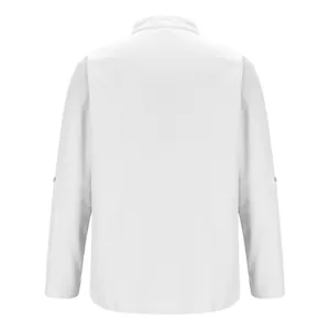 Back view of white long-sleeve casual shirt with waffle texture and stand collar