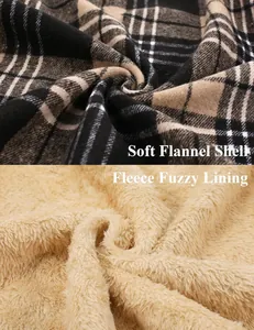 Detail view showing soft flannel shell and warm fleece fuzzy lining of the men's jacket.