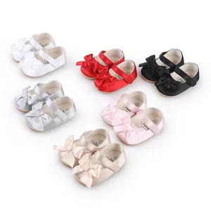 Soft sole baby walker shoes for infants 0-1 year old with satin bow in multiple colors