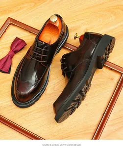 Zapatos tipo Derby de cuero marrón oscuro pulido para hombre, estilo formal