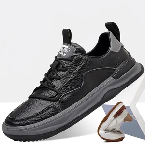 Chaussures décontractées pour hommes en cuir de vachette noir avec semelle souple