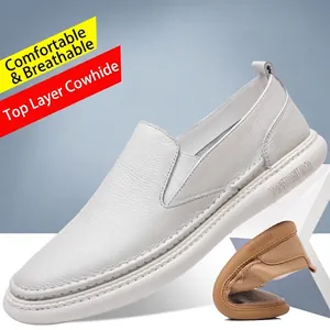 Herren Casual Lederschuhe Kopfschicht Rindsleder Weiche Sohle Slip-on Loafers Rutschfest Atmungsaktiv Papa Schuhe
