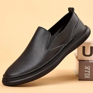Herren-Slipper aus schwarzem Premium-Leder mit weicher, rutschfester Sohle für Komfort