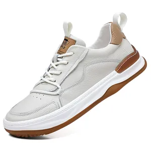 Chaussures décontractées en cuir de qualité supérieure pour hommes blanc cassé semelle souple