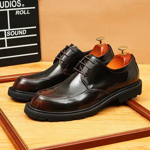 Zapatos Derby de Cuir Formal para Hombre Piel de Vaca Estilo Británico Brillantes Zapatos de Vestir Transpirables para Boda
