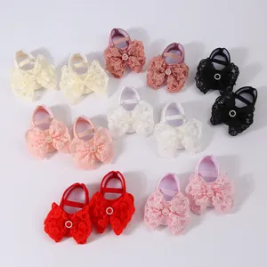 Collection of cute infant princess shoes with delicate lace bows in multiple colors