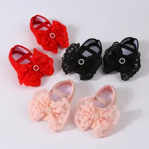 Sweet baby princess shoes with oversized lace bows and pearls in multiple colors