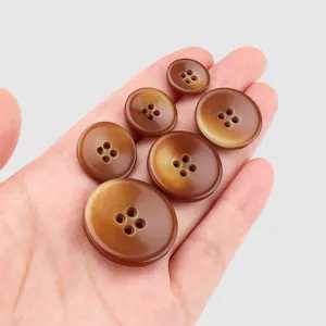 Assorted sizes of premium brown resin 4-hole buttons for clothing decoration