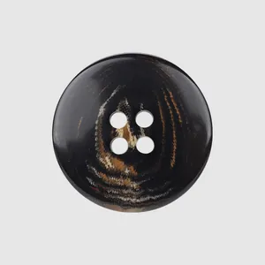 Elegante bottone in resina nera a 4 fori con lussuosa trama marmorizzata tartarugata