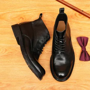 Klassische schwarze Rindsleder-Arbeitsstiefel für Herren mit robuster Goodyear-Sohle
